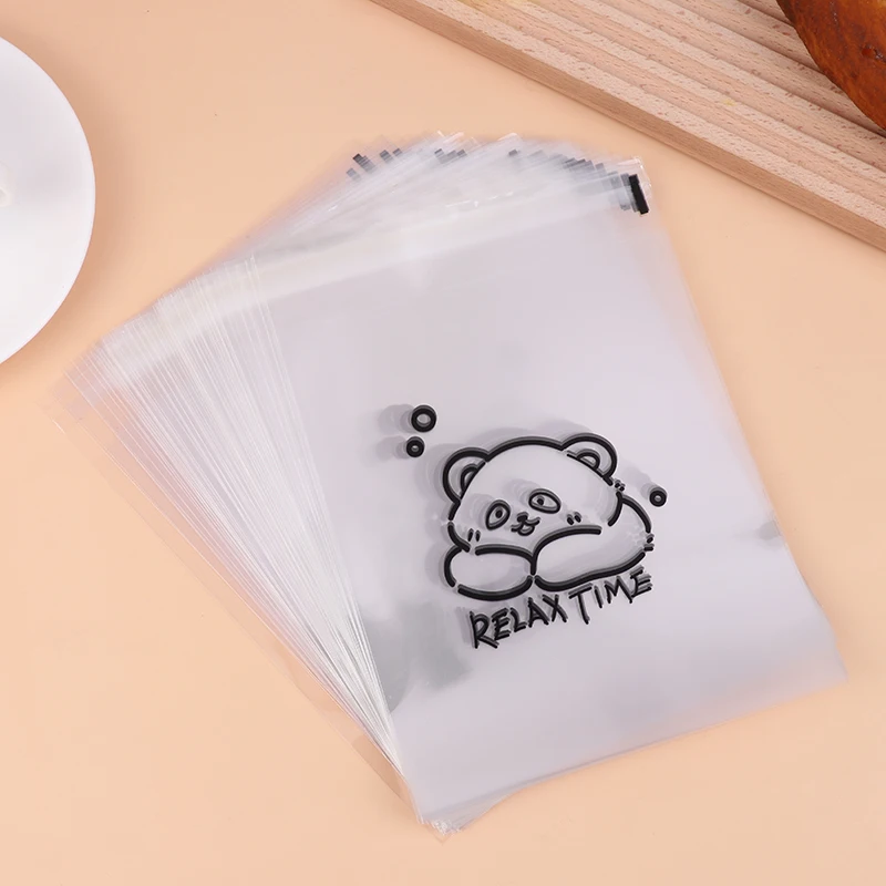 100Pcs Cute Bear Pattern Transparent Self-Sealing Bread Gift Wrap Bag Happy Everyday Blessing Printed Bags For Biscuits Cakeries