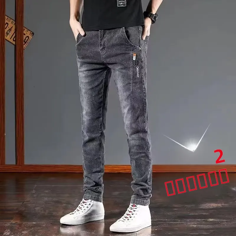 

High-Quality Men's Slim Fit Straight Leg Jeans Winter Style Casual Korean Trendy Elastic Long Pants Cotton mid Waist Zipper