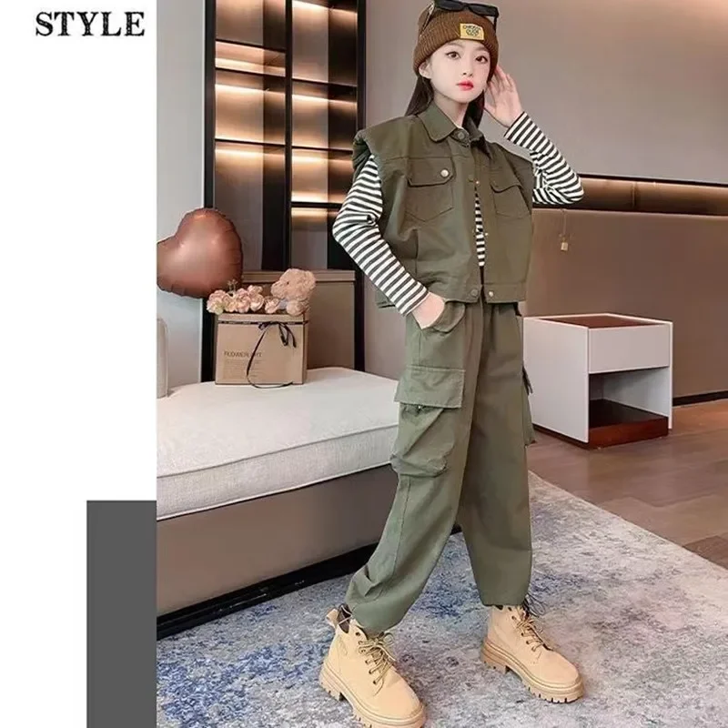 

Children Clothing Clothes Girl 2025 New 6 8 10 12 14 Year Kids Outfits Child Outfit Girl Children Sets T-shirt+Vest+Pant 3 PCS
