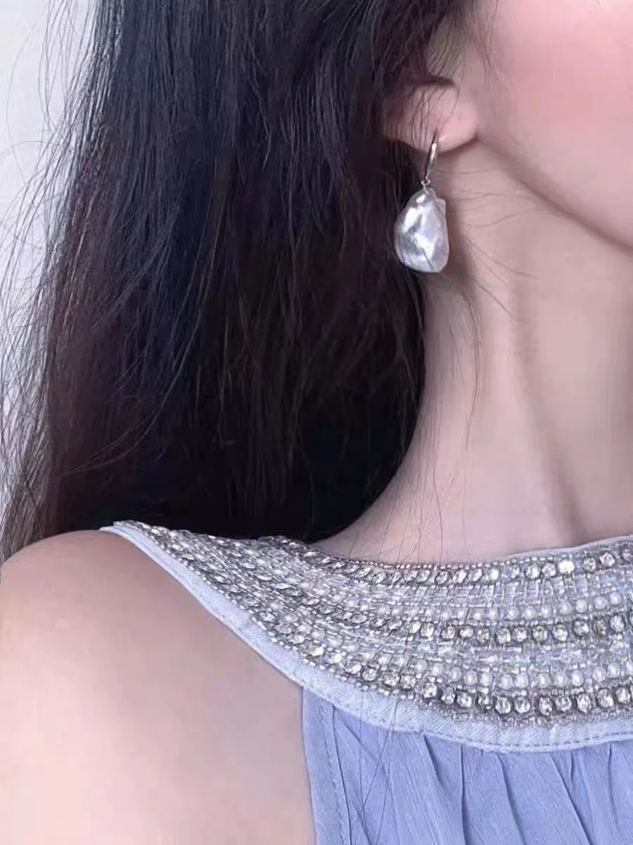 AAA+++ 14-26mm Baroque Gorgeous Japan white  pearl earring 14k 18k