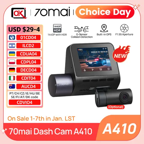 A400 Quad HD Car DVR 24H Night Vision 70mai