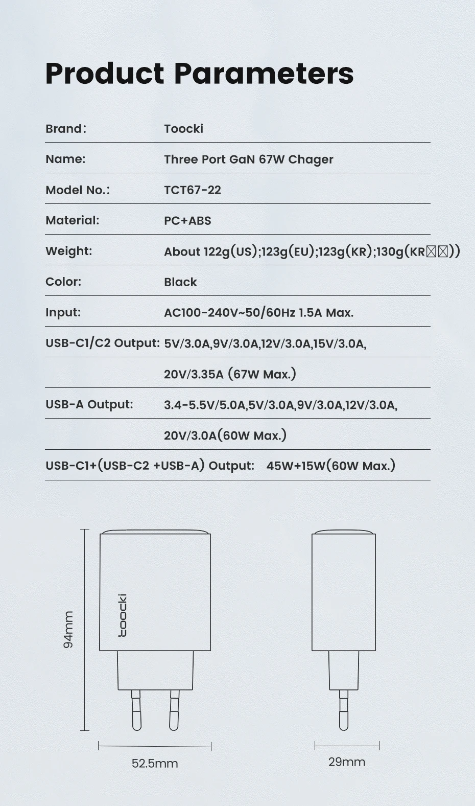 Toocki 67W GaN USB Fast Charger PD 65W 45W PPS Digital Display Type C Quick Charger For iPhone 15 16 17 Samsung S23 S24 Macbook
