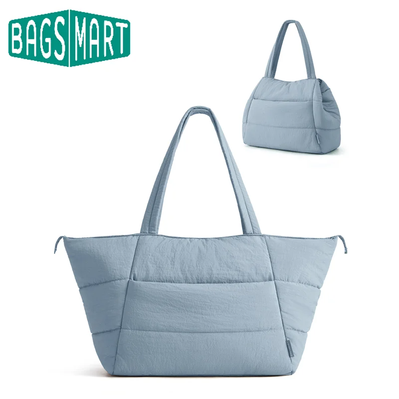 BAGSMART Damen Puffy Quilted Tote Bag, große Kapazität, Schulterhandtasche, leicht, faltbar, für Pendler, Reisen, College-Tasche