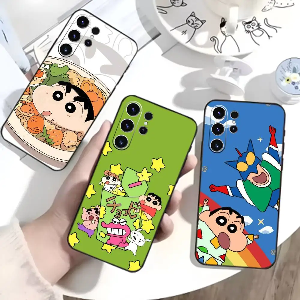 Cartoon H-Crayon Shin-chan Phone Case For Samsung S26,S25,S24,S23,S22,S30,S21,Ultra,Plus,FE 5G Black Soft Cover