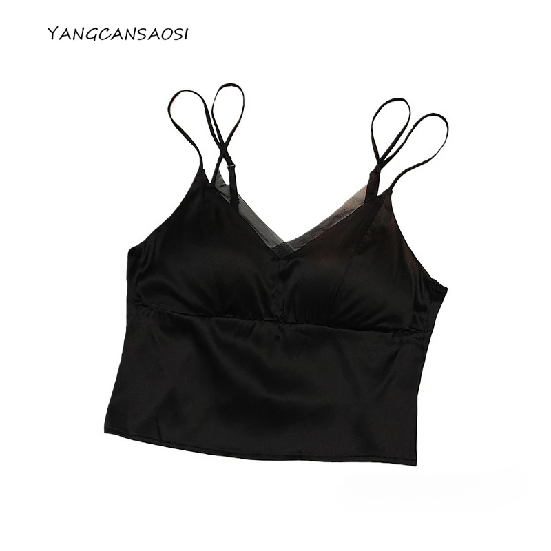 female-clothing-19mm-92-natural-mulberry-silk-camisole-vest-chest-cushion-mesh-design-women's-sexy-solid-color-underwear