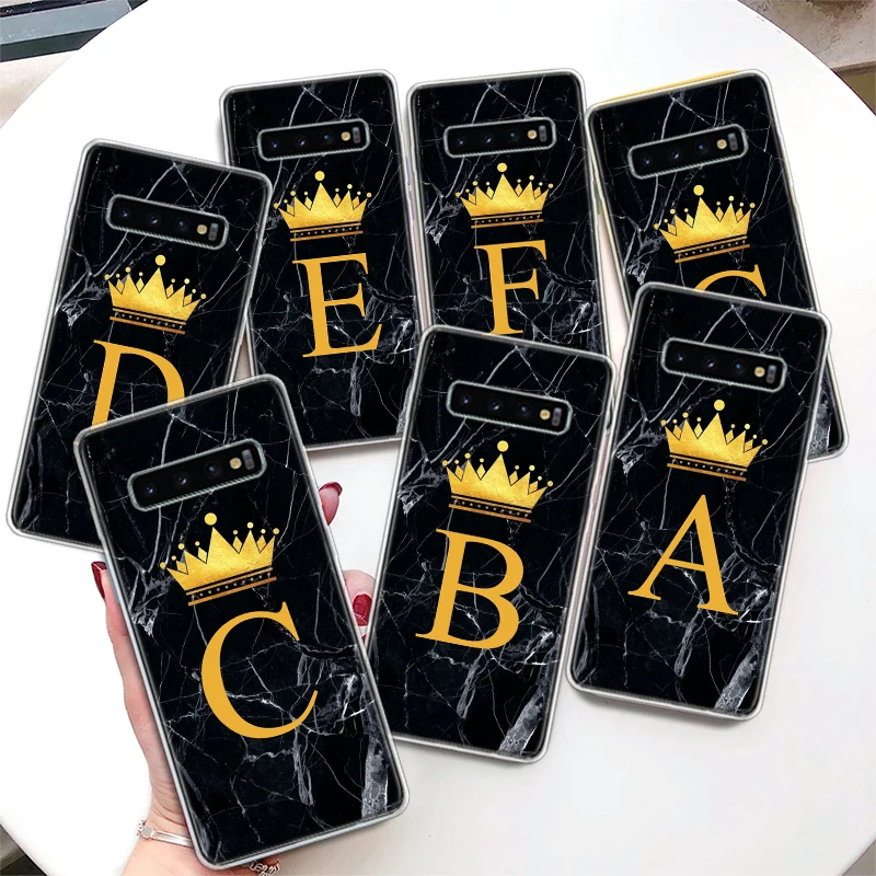 26 Letter Crown Custom A Coque Phone Case For Samsung Galaxy S24 S23 Ultra S22 S21 S20 FE S10 Plus S10E S9 S8 + Lite Soft Cover