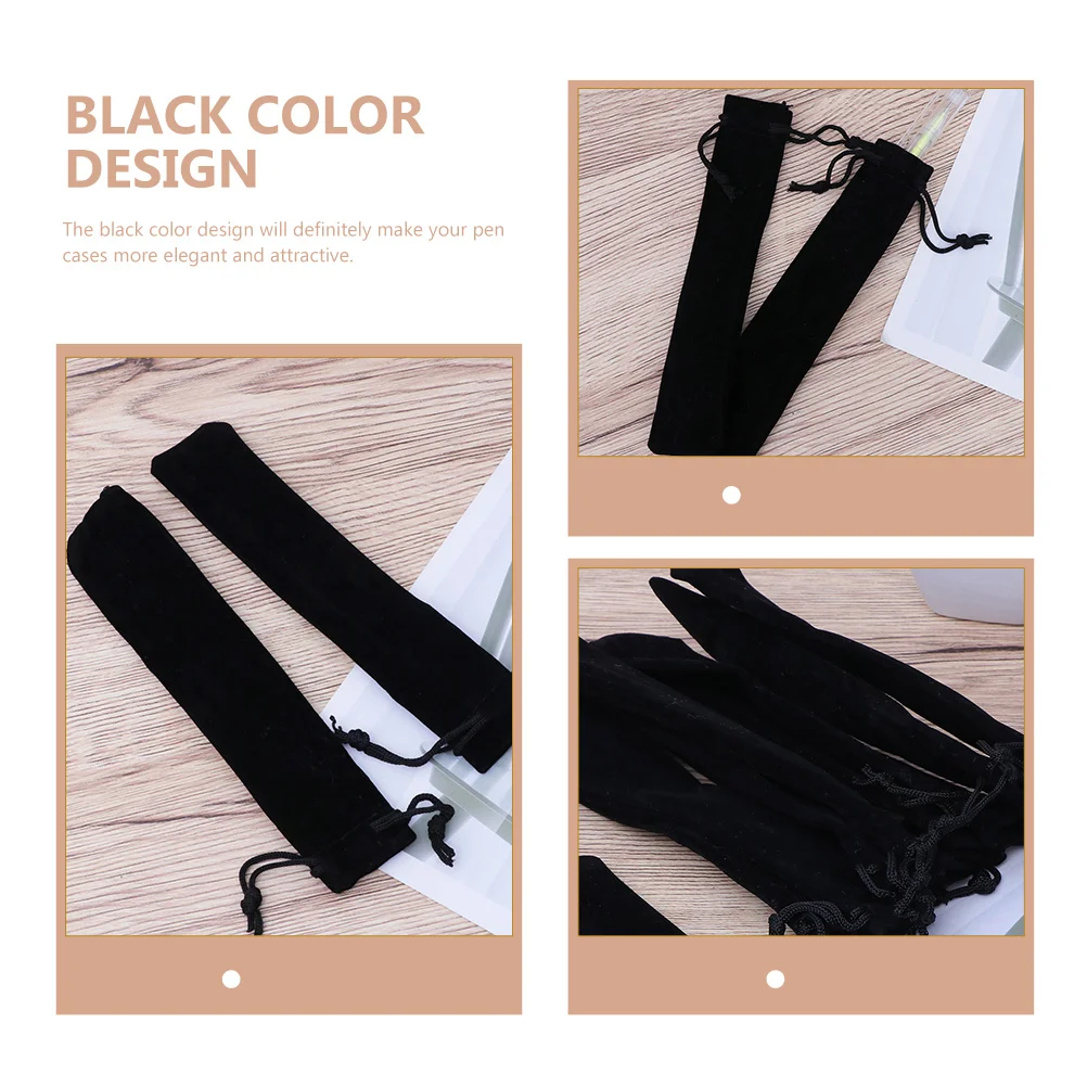 5 Pcs Pen Pouch Velvet Pencil Case Drawstring Holder Bag Gift Touch Sleeve Black Flannelette Wrapping Packaging Single Office