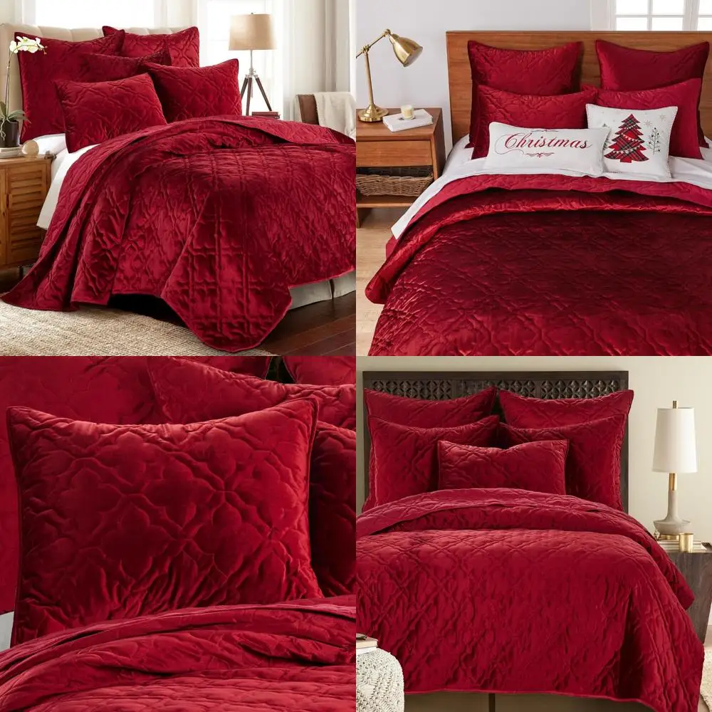 

King Size Caserta Arabesque Medallion Red Velvet Quilt - 106x92 inches - Polyester Velvet
