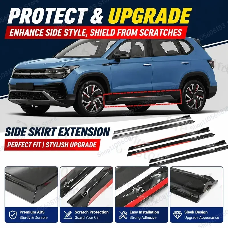 For VW Tharu Tiguan Touareg T-ROC 2M Car Side Skirt Extension Lip Kit Bumper Add-on Racing Spoiler Aerodynamic Body Trim