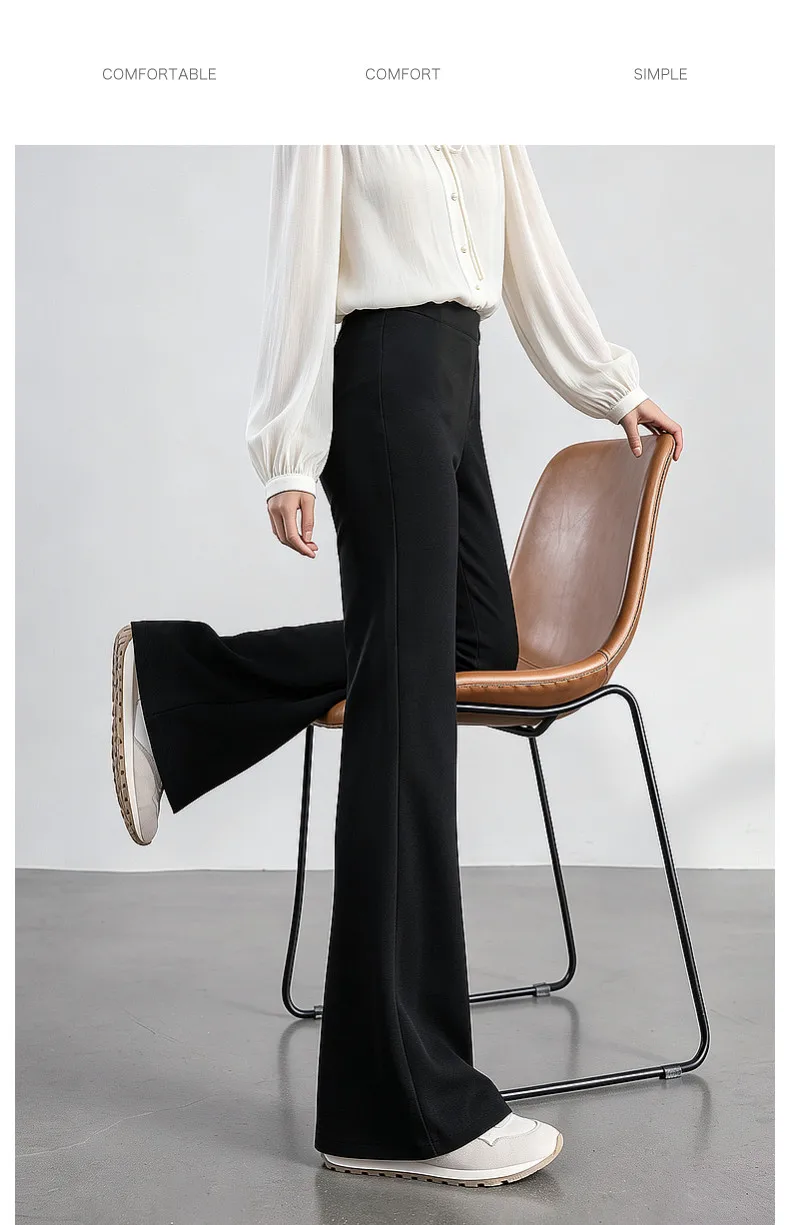 VIMLY Women's Black Flare Pants 2026 Autumn New Fashion Elegant High‑waist Versatile Pants Casual Office Lady Trousers 31738