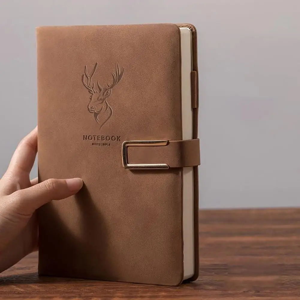 416-Page Notebook with Button Faux Leather Business Notebook Retro Diary Book Office School Student Supplies Stationery Gift