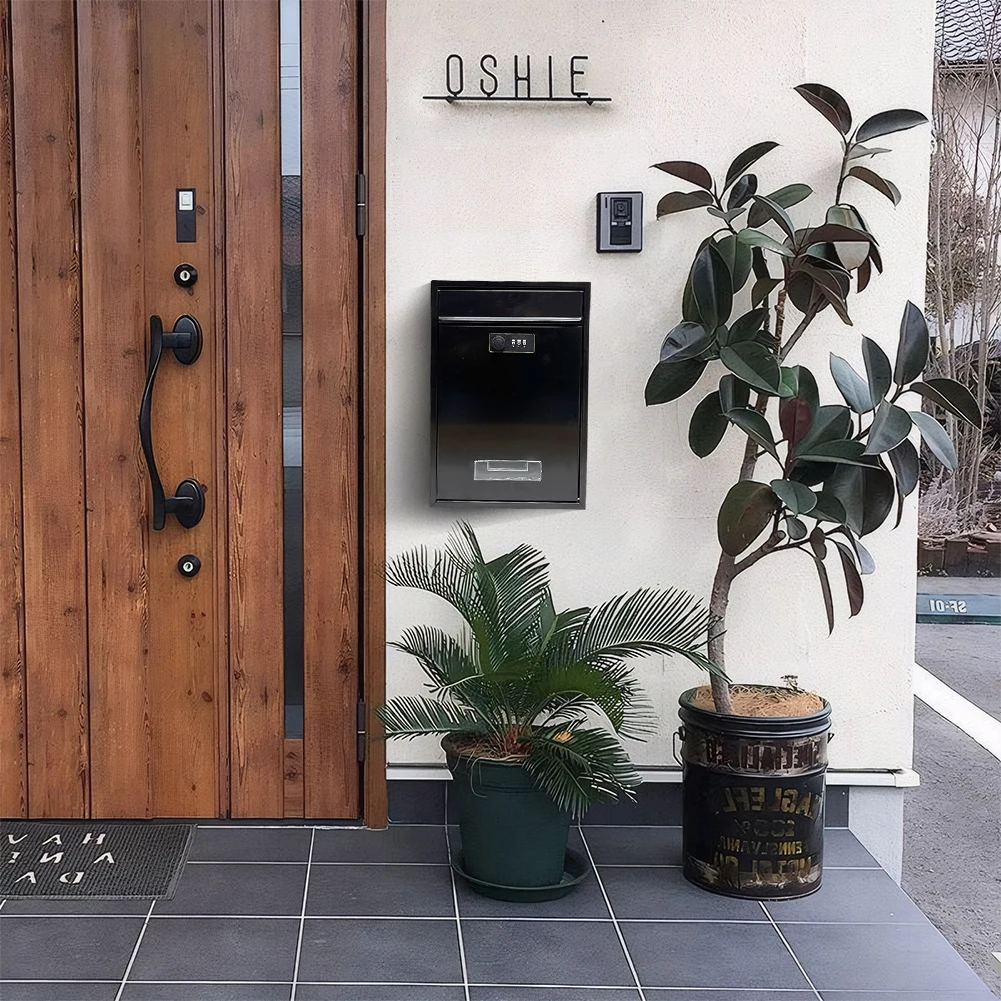 

Modern Wall Mailbox Rainproof Stainless Steel Mailbox for After Hours Deposits Key and Letter Drop