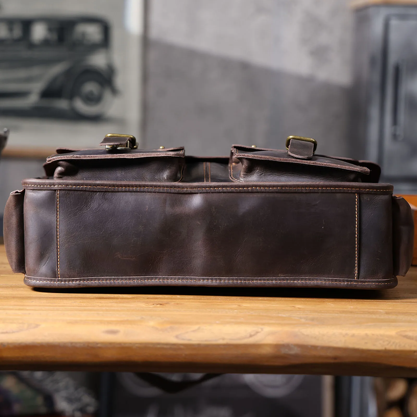 S.WORKER Vintage Echtleder Herren-Aktentasche 16" Laptop-Tasche Crazy Horse Leder Messenger-Handtasche Rindsleder Geschenkidee für Männer – Detail 12