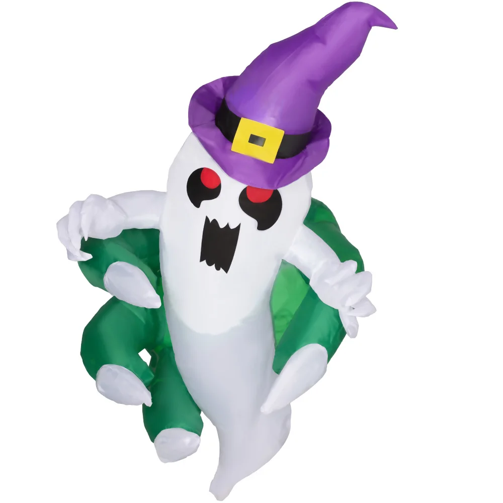 Outsunny 4ft Inflatable Halloween Decoration, Lighted Window Sticker Ghost in Hat, Blow Up Outdoor LED Yard Display, Waterproof