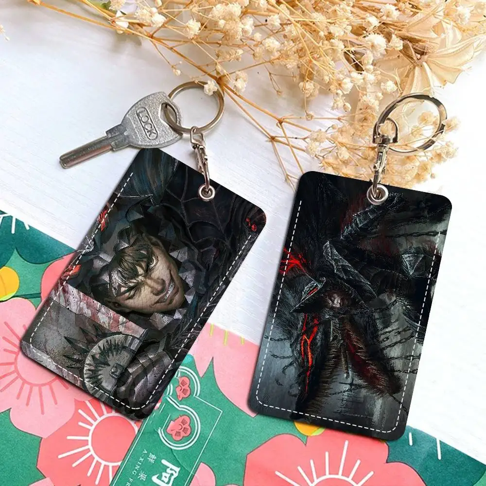 Estuche Rectangular para Tarjetas de Identificación de Anime Berserk, Llavero, Bolsa para Tarjetas de Acceso, Etiqueta para Llaves, Anillo, Porta Tarjetas de Cuero, Anillo para Llaves