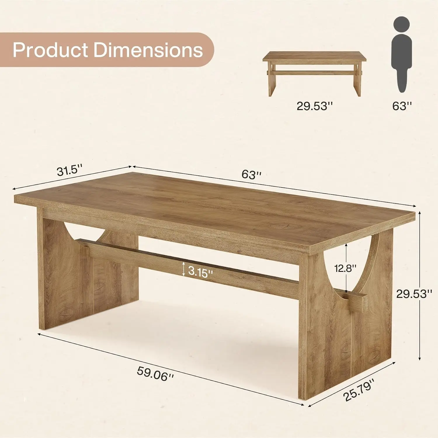 Farmhouse Executive Desk 63-Inch Computer Desk Writing Study Conference Table Sturdy Legs Home Office Rustic Brown, Customized