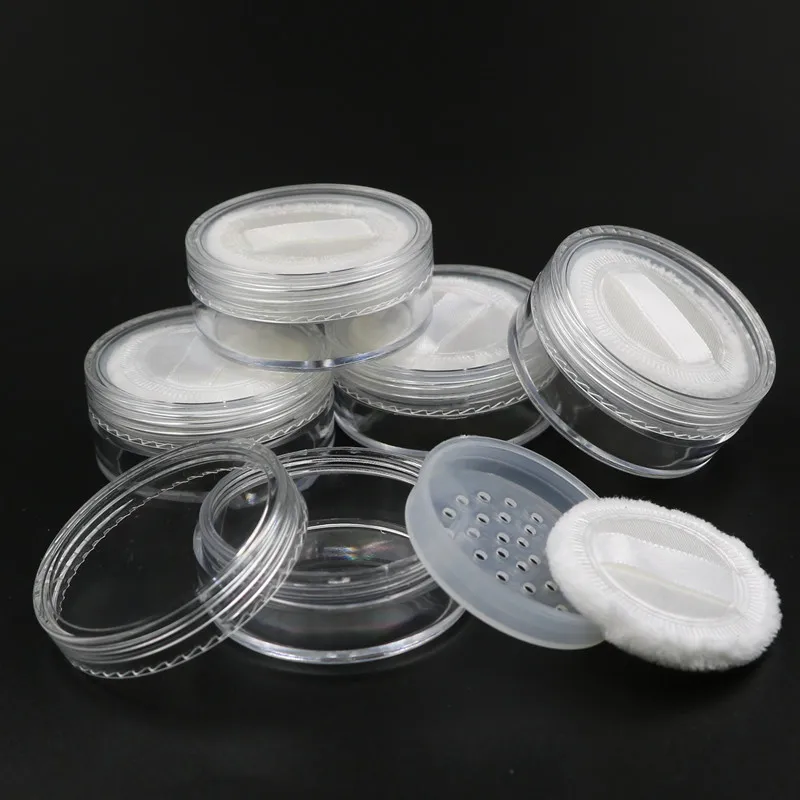 6pcs 20g Loose Powder Puff Jar Refillable Pot With Sifter Grid Lid Cosmetic Container PS Clear Plastic Empty Cream Jar Packaging