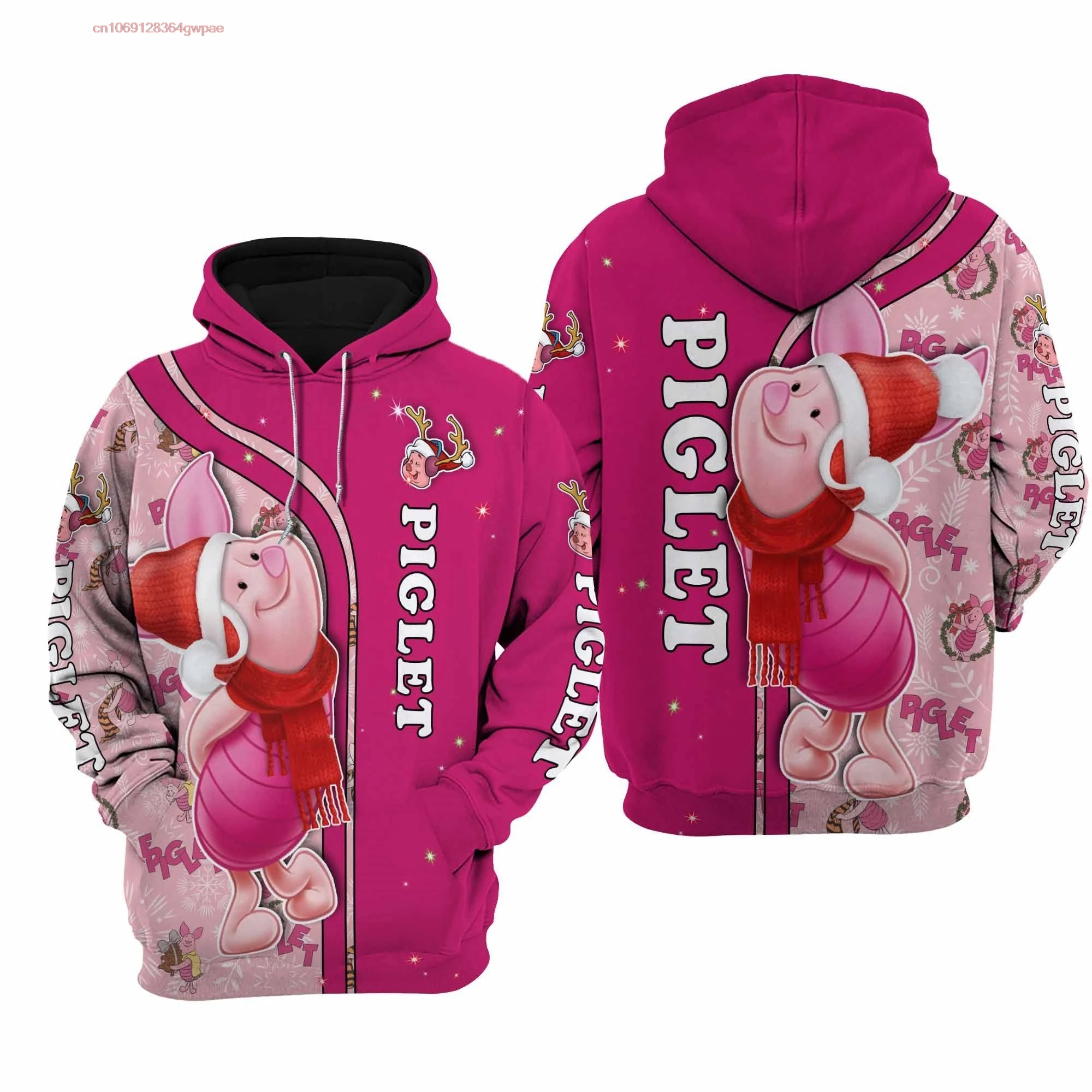 PIGLET Christmas Unisex Hoodie/Zip Hoodie Disney Christmas 3D Hoodie Fashion Casual Sweatshirt