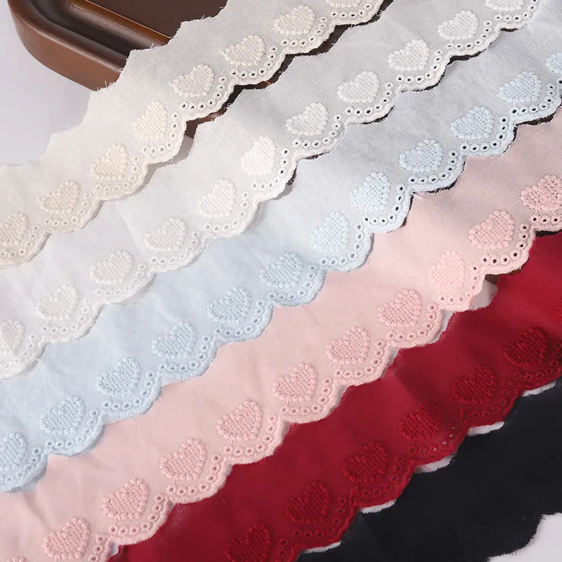 40MM Cotton Fabric Hollowed Out Heart Shaped Lace 15 Yards DIY Embroidery Accessories Clothing Home Decorations Ribbon