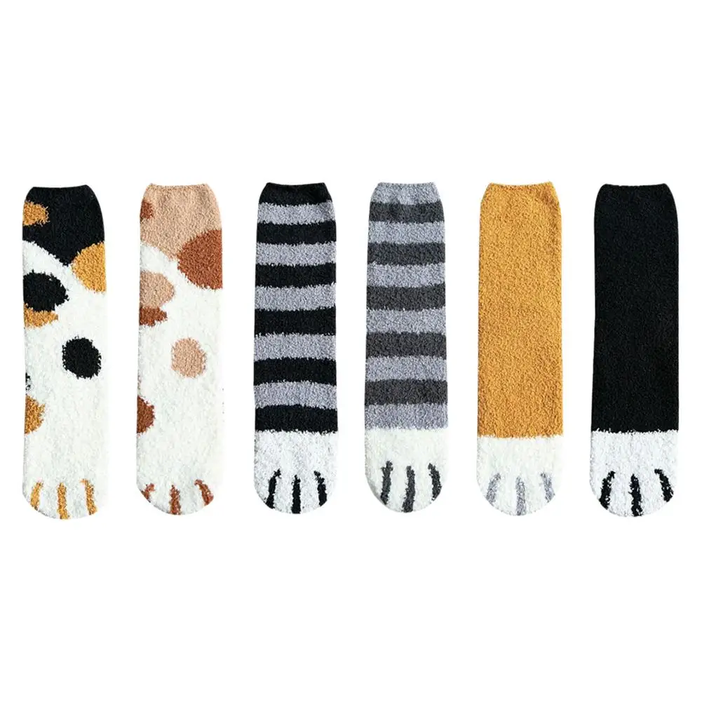 

Женские зимние теплые пушистые носки, милые животные, коготь, кошачья лапа, нечеткие носки, женские толстые коралловые флисовые домашние носки для сна