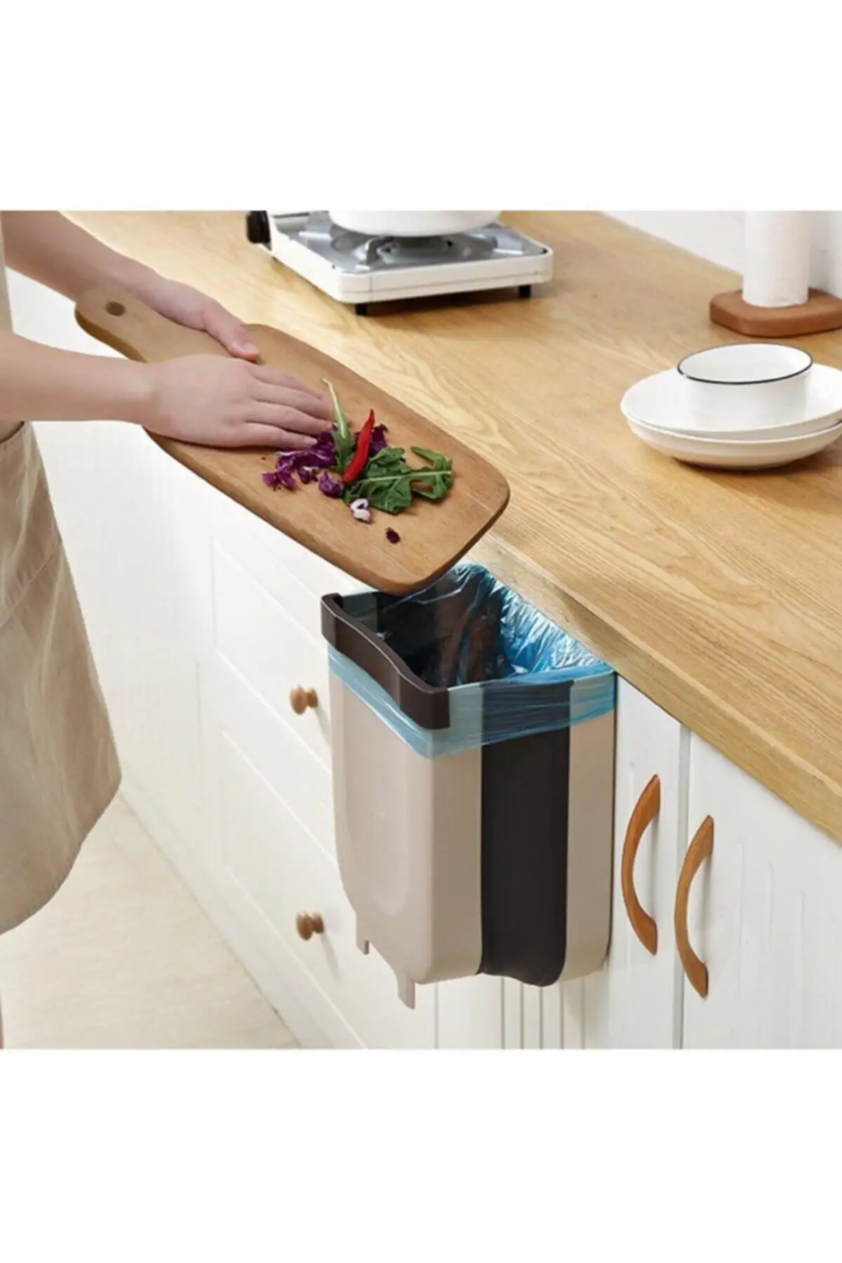 Kitchen Hanging Dustbin Foldable Rail Trash Bin Plastic