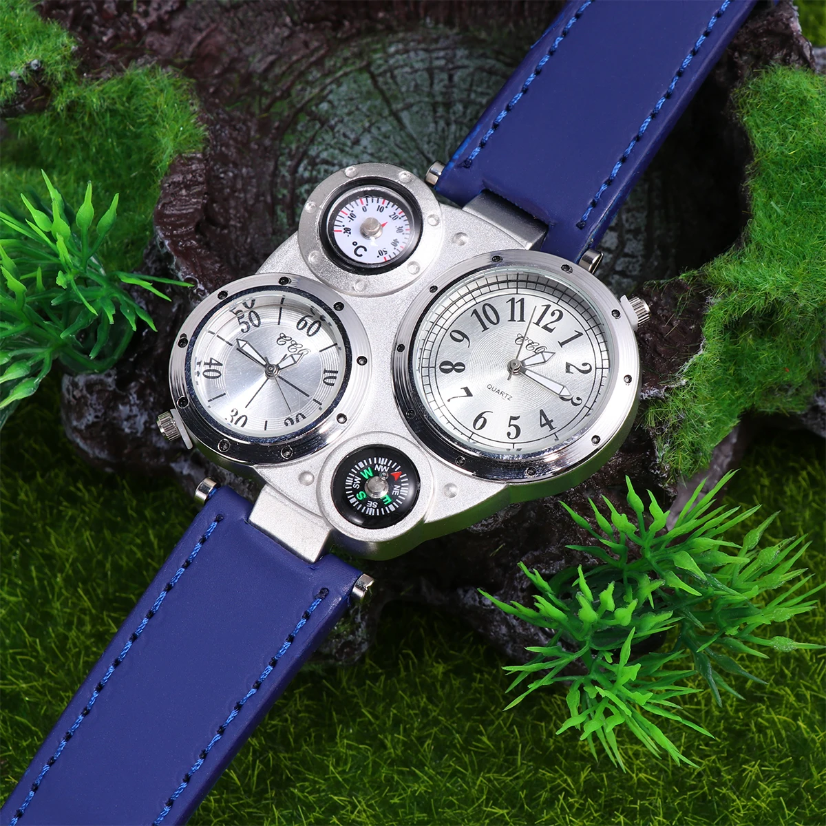 

1pcs Dual Time For Men Thermometer Compass Quartz Watch Multi Time Display Watch Quartz Watches Outdoor Sports White