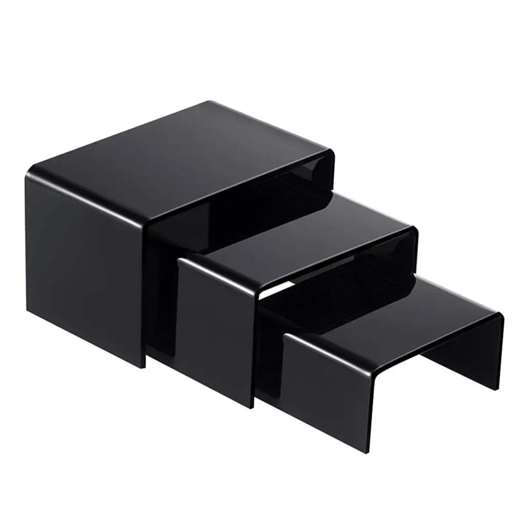 Présentoir en acrylique noir pour figurines, planches, étagère de vitrine, 1 ensemble de 3