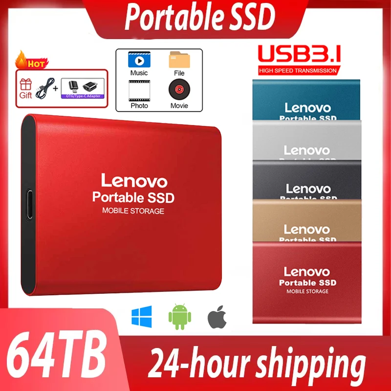 Original Lenovo High-speed External Hard Drive 1TB 2TB 4TB 8TB USB3.1 SSD 2.5 Inch Portable SSD 16TB Hard Disk For Laptop PS4