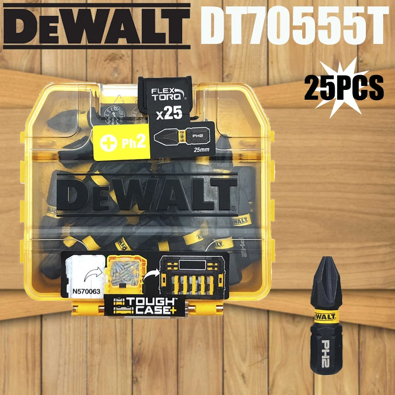 DEWALT DT70555T 25 szt. FLEXTORQ PH2 25mm wiertła udarowe czarne zestawy z małą wytrzymałą obudową do wkrętarki elektrycznej