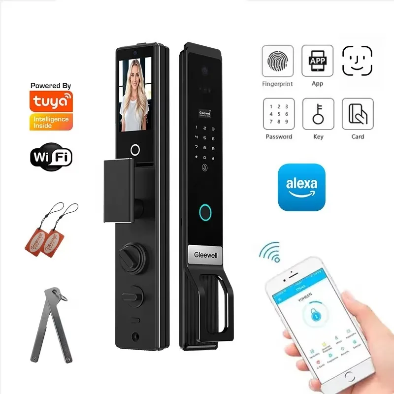 Fingerprint ID Card Palm Vein Face Recognition Support Tuya Remote Unlock Alarm Automatic Alexa Smart Lock
