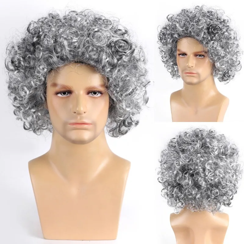 Man Elf Short Curly Hair Halloween Masquerade Cosplay 1970s Disco Short Hair Adult Party Headwear Gradient Synthesis Wig Cover