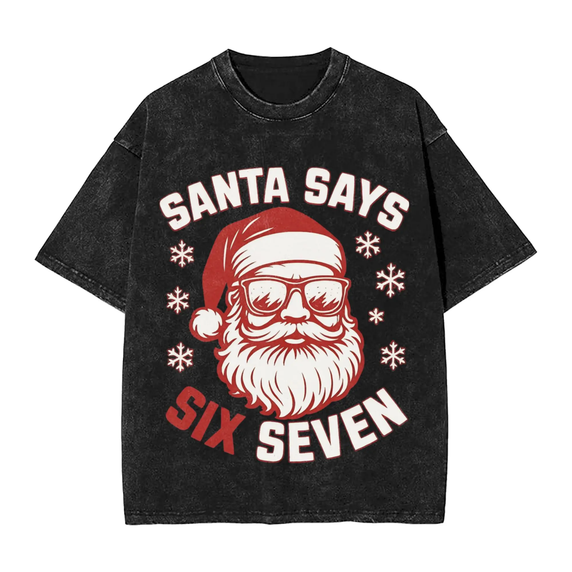 

funny Six Seven 67 Meme 6 7 Elf Santa Christmas Pajamas T Shirt Hip Hop Washed Cotton T-Shirts Fashion Men Women Streetwear
