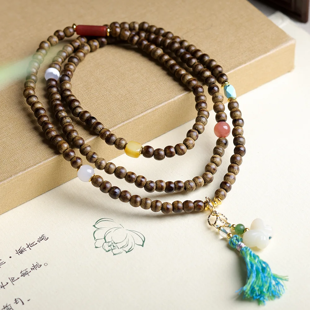 Original Design First Grade Butter Agarwood Multi Wrap Bracelet with Beeswax Agate Bodhi Root Butterfly Charms Gifts
