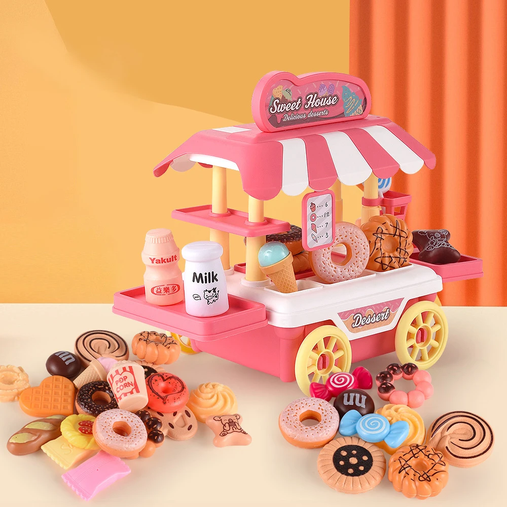 Children Dessert Car Hamburger Kitchen Toys Set Pretend Play Simulation Food Cookware Pretend Cooking Play House Toys for Girls