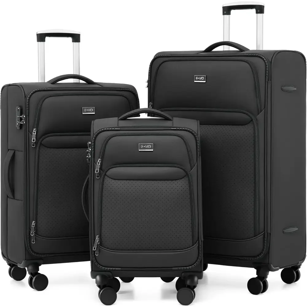Lightweight 3-Piece Spinner Luggage Set with TSA Lock, 20/24/28 inches (Black)