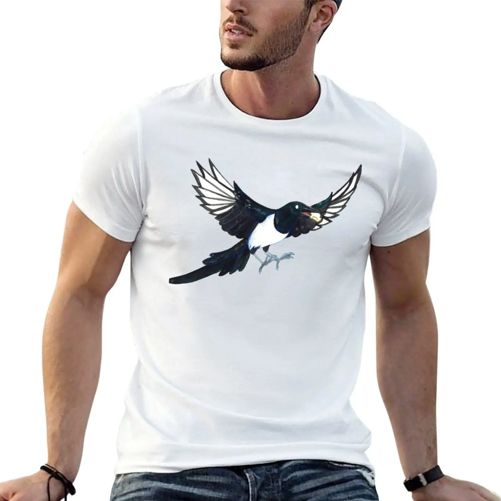 Magpie with popcorn T-Shirt graphic t shirt vintage graphics men workout shirt