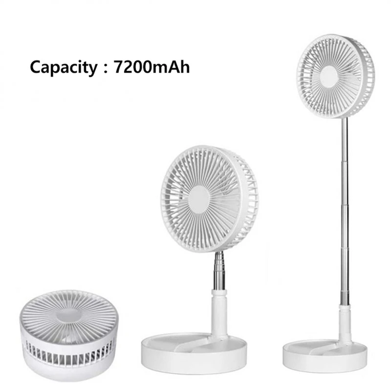 7200Mah Portable Fan Rechargeable Mini Folding Telescopic Fan Low Noise Electric Cooling Fan For Outdoor Home