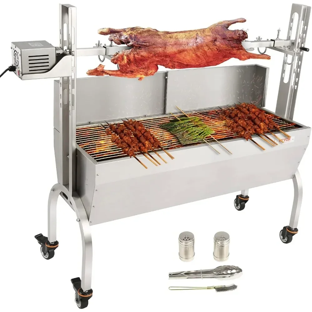 Stainless Steel Rotisserie Grill with Windscreen, Lamb Goat Charcoal Spit Grill, Electric Motor BBQ Hog Rotisserie Roaster