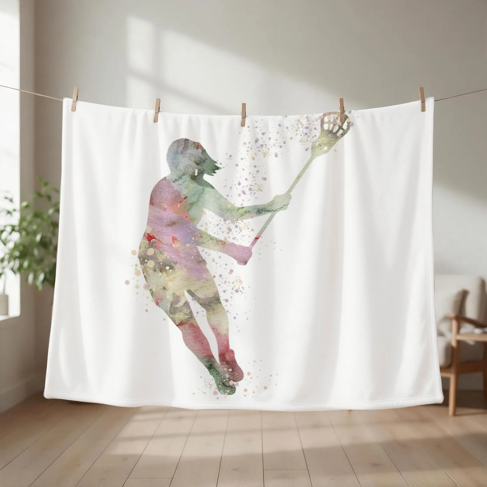 Girl Lacrosse Player Watercolor Silhouette Sport Gift Throw Blanket warm for winter Stuffeds Bed Fashionable For Baby Blankets