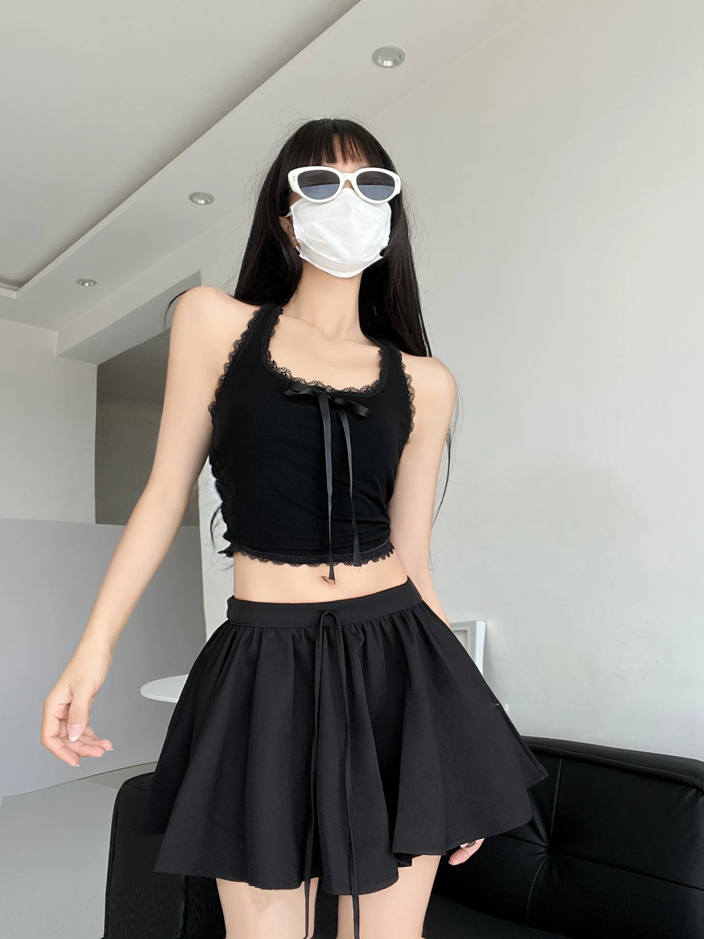 Pure Desire Casual High Waist ort Skirt Anti-Light Walking Fairy Skirt Spor Sle f-length Women's Summer New Arrival