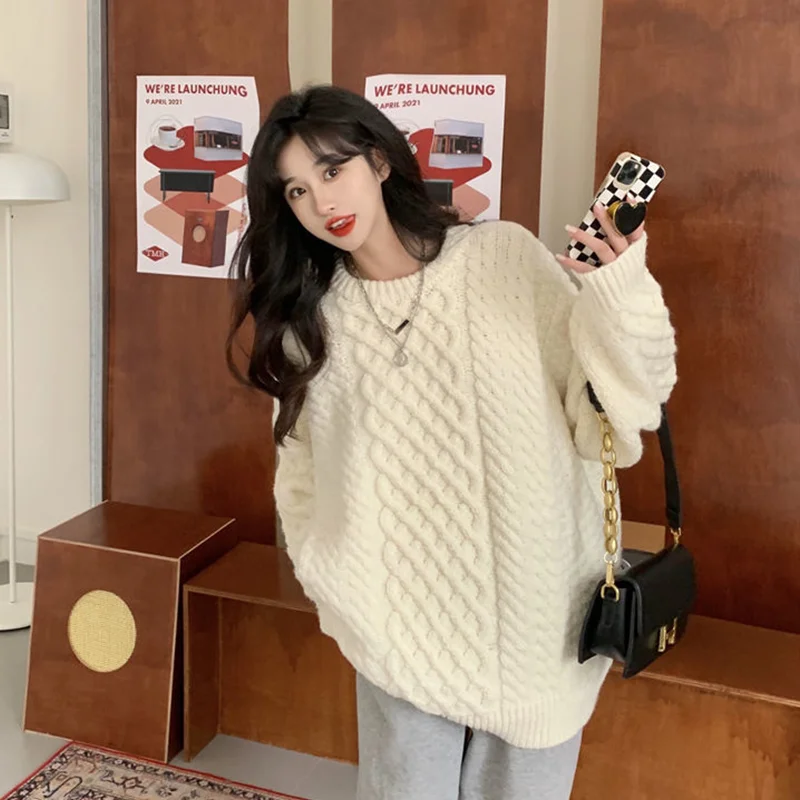 

Women's 2022 New Style Design Sense Fried Dough Twist Long Sleeves Sweater Temperament Versatile Comfortable Knitted Top Autumn