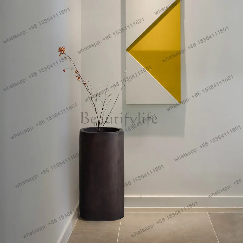 Wabi-sabi dried flower flooring device, retro solid wood vase decorative ornament