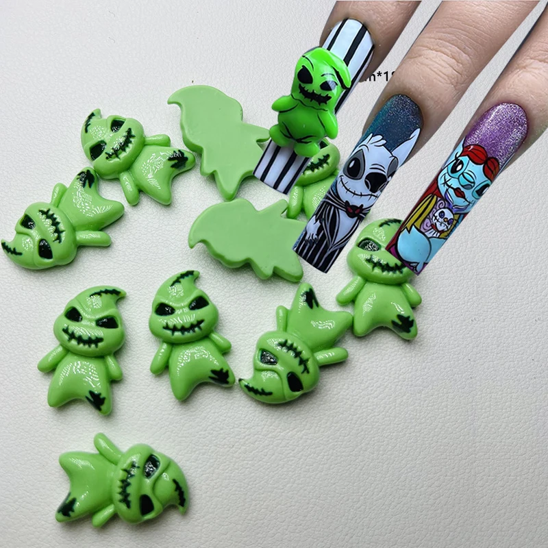 Resin Green Ghost Flatback Cabochon Nail Charm Halloween Decorations Gems Glitter Acrylic DIY Nail Art Accessories