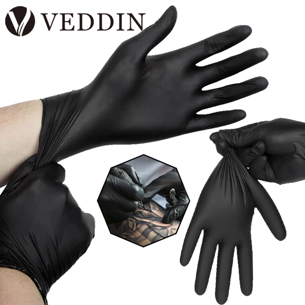 

100/50/10/6pcs Nitrile Gloves Disposable Tattoo Latex Gloves Black Permanent Waterproof S M L Tattoo Gloves Tattoo Accessories