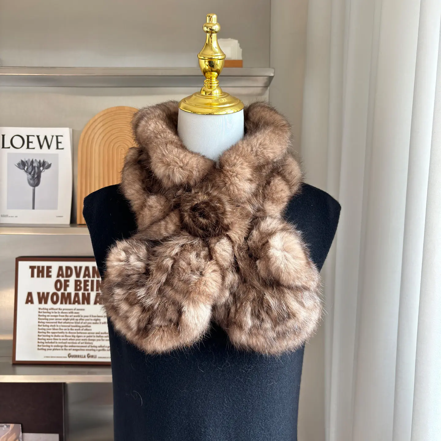 Thickened Genuine Rabbit Fur Scarf Women's Double-Sided Fluffy Warm Winter Fashionable Plush Collar Scarf for Autumn Winter