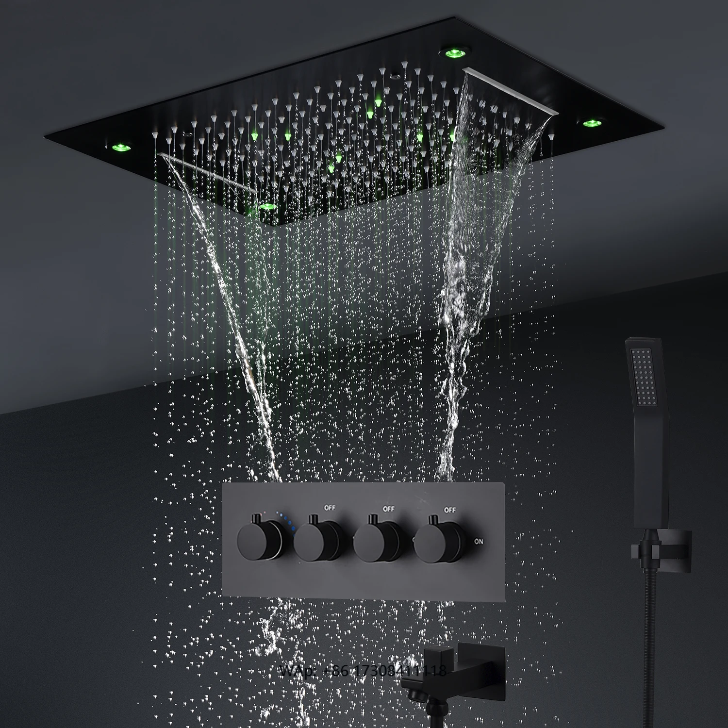 

Rainfall LED Shower Head Panel Set Thermostatic Valve Mixer Divider Hand Shower