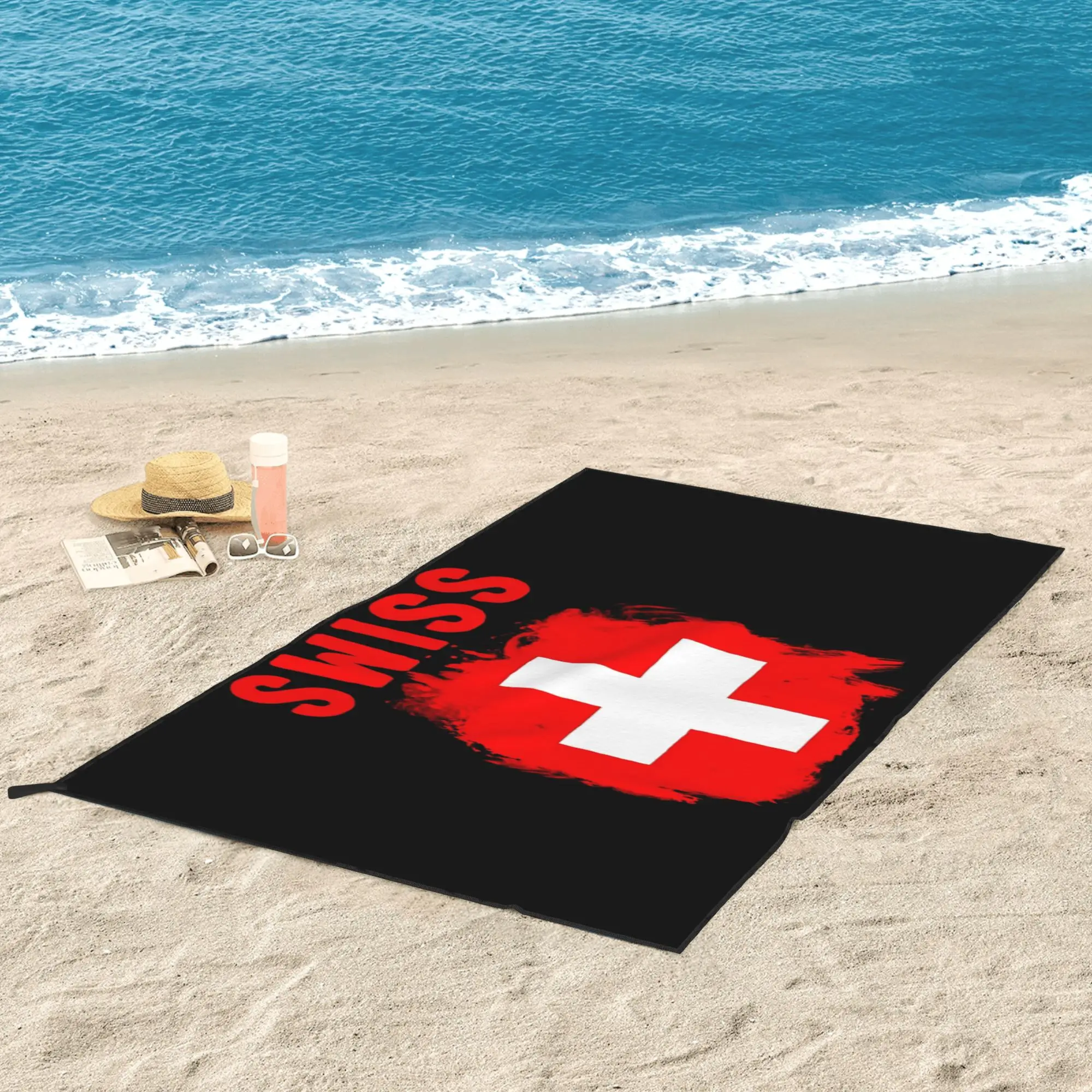 Swiss Switzerland Flag Beach Towel Soft Microfiber Quick Dry Absorbent Quick Towels For Pool