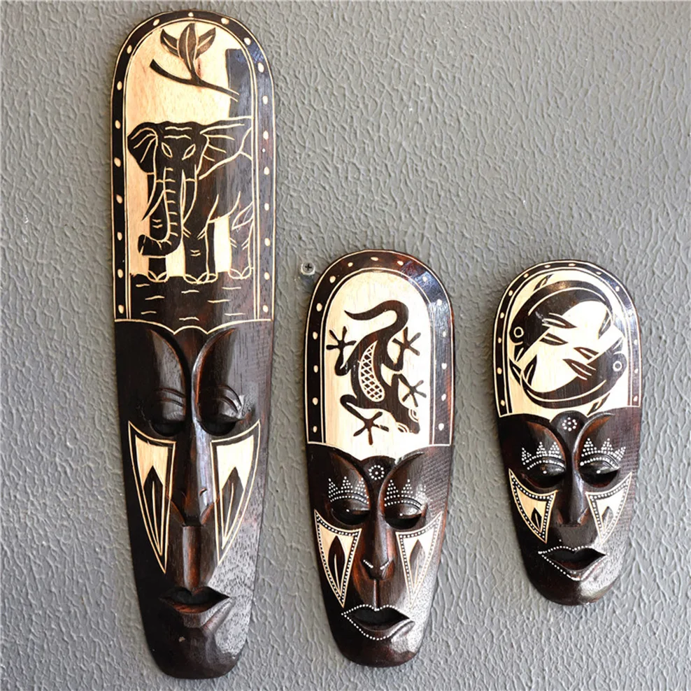 Thai Household Wall Decoration Woodcarved Mask, Bar Home Decorative Pendant, Southeast Asian-Style Wall Decoration Mask, 50cm