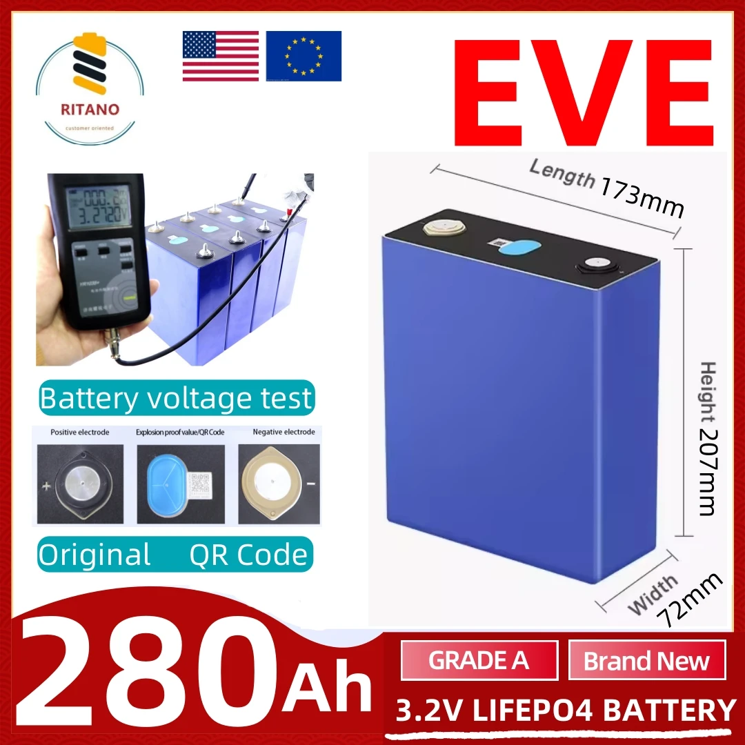 

EV E Grade A 3.2V 100Ah 105Ah 230AH 280AH 304AH 314Ah rechargeable Prismatic lithium ion batteries Lifepo4 battery 280ah cells