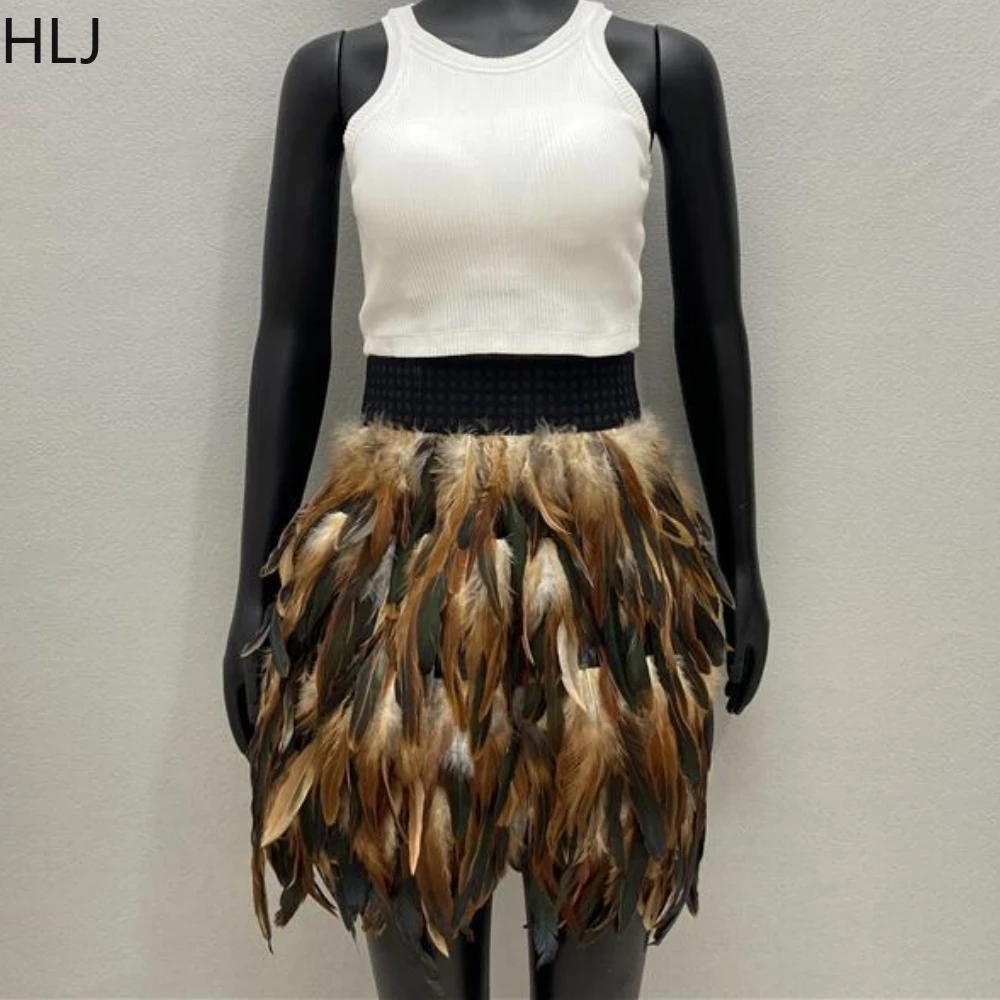 

HLJ Fashion Feather Feather Party Club Ball Skirts Women High Waisted Slim Goth Skirt Y2K Female Halloween Matching Clothes 2023